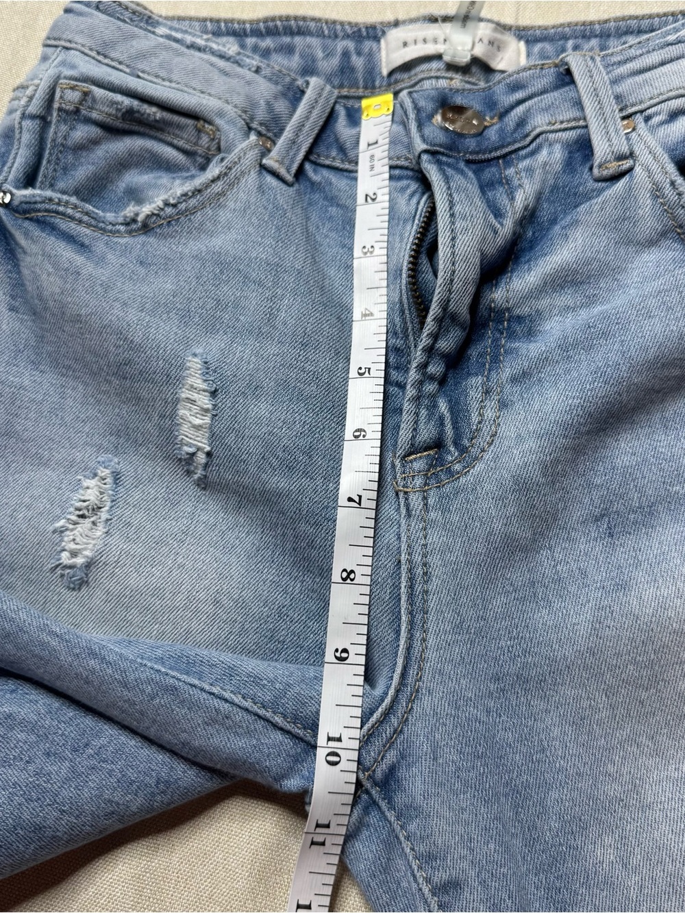 Risen Light Wash Distressed Wide Leg Jeans Raw Hem High Rise Size 5/27 - Picture 6 of 11